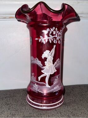 Fenton Mary Gregory cranberry glass lmtd ed vase
